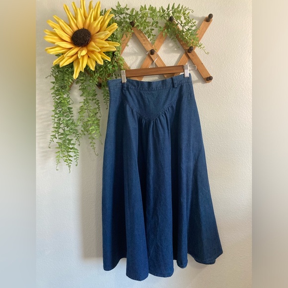 Dresses & Skirts - Dark Blue Denim A-Line Maxi Skirt - Classic Flare